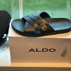 Aldo Black Slides with Silver Accent